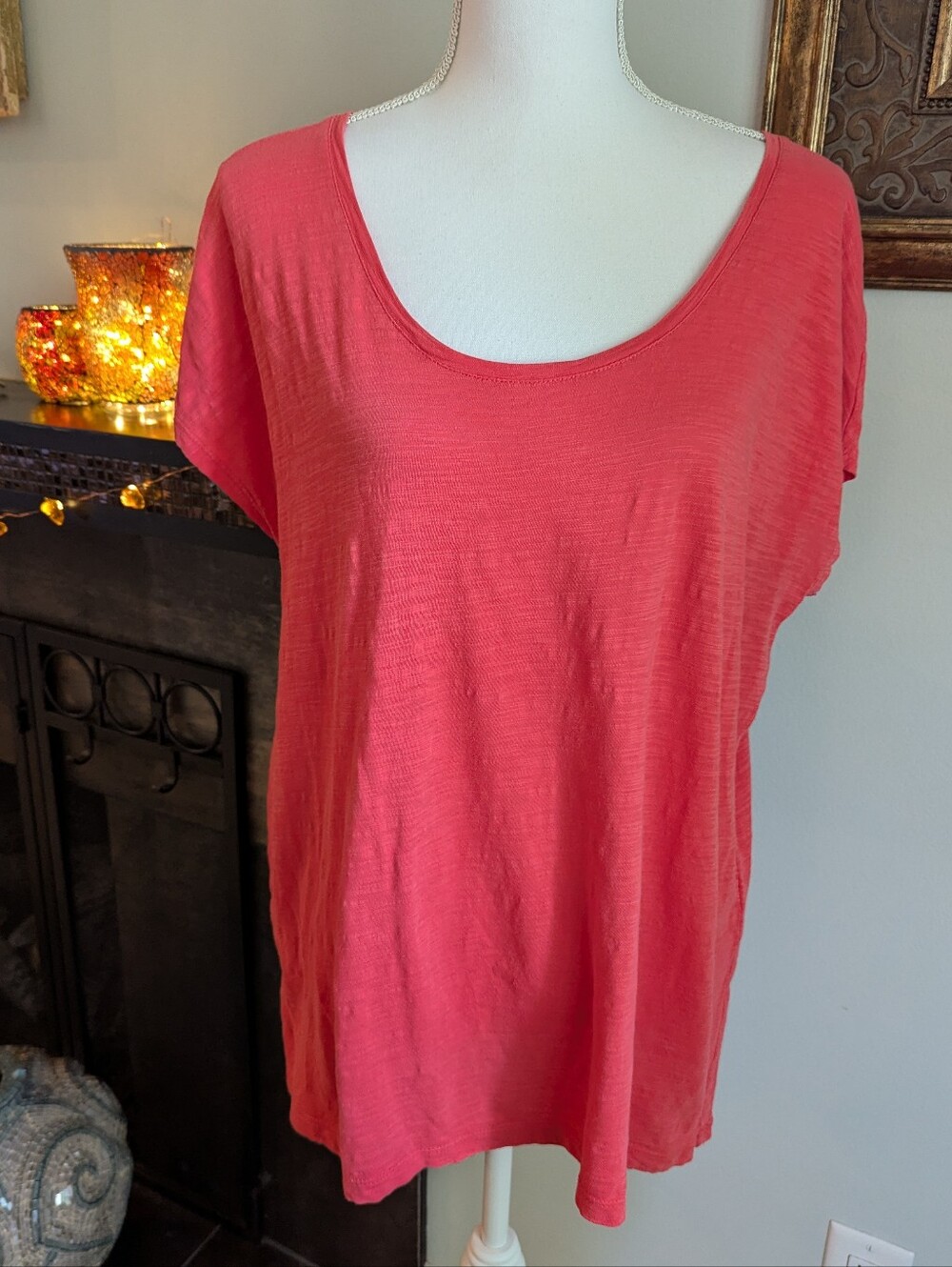 J.Jill Women’s Medium Loose Scoop-Neck Slub Tee Shirt Coral Red Short Sleeve
